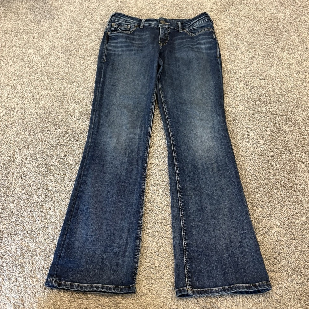 Silver Jeans Womens 32x32 Blue Suki Mid Baby Boot Curvy Fit Whiskered Denim